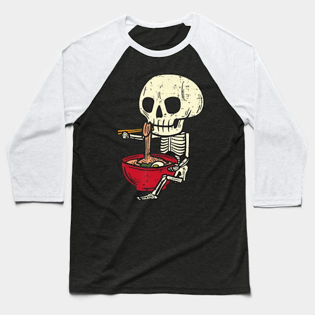 Skeleton Skull Eating Ramen Cute Anime Halloween Boys Girls Baseball T-Shirt by vulanstore